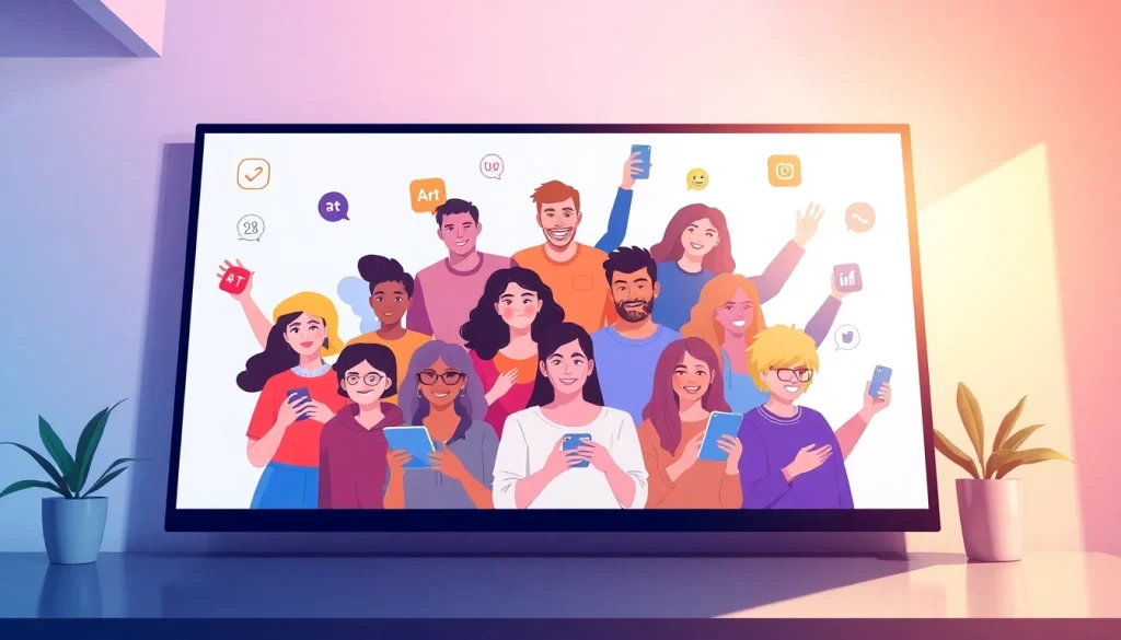 OnlyFans Nearby Creators digital illustration featuring diverse content creators engaging with audiences online.