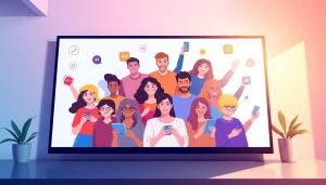 OnlyFans Nearby Creators digital illustration featuring diverse content creators engaging with audiences online.