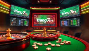 View of an exciting online gambling scene featuring slots and "trang 7m" interface designs, showcasing vibrant energy and luxury.
