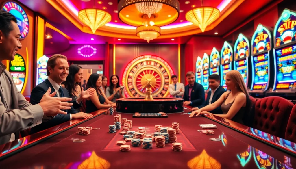 Experience thrilling play at rikvip with poker chips and roulette wheel in a luxurious casino setting.