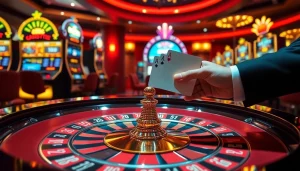 Experience high-stakes action at ww88 casino with a vibrant roulette table and flashing slot machines.