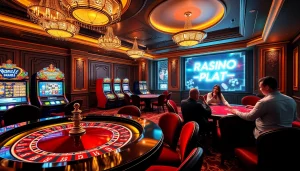 Gambling thrill at https://rr88c.mobi/ with luxurious casino visuals including roulette, poker, and vibrant atmosphere.