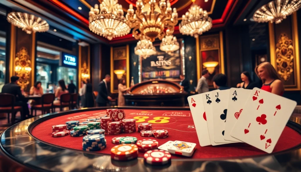 Players winning at a TT88-themed casino table with vibrant poker chips and high-quality cards.