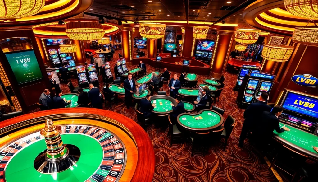 Experience thrilling gameplay at LV88 with vibrant casino games and luxurious interiors.