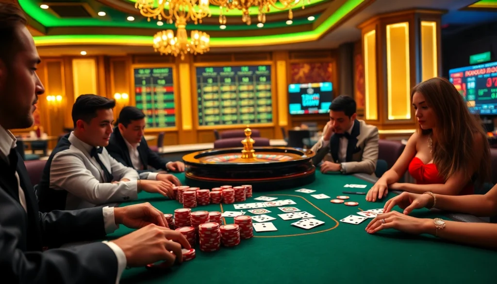 Engage in a thrilling poker game at 13Win.Com with vibrant chips and an exciting casino atmosphere.