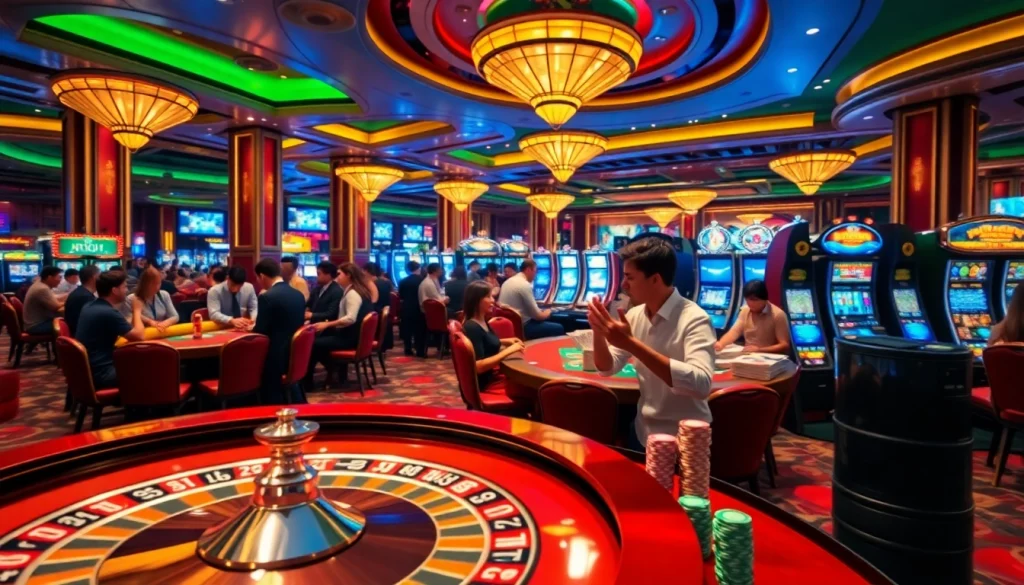 Engaged players at the roulette table in a dazzling casino setting from https://rr88.navy/.
