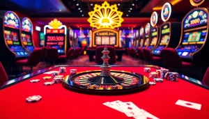 Exciting online gambling at GO999.in.net with vibrant casino tables, poker chips, and roulette atmosphere.