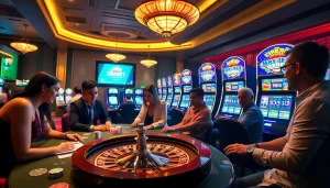 BRABET showcases an elegant casino scene with vibrant games, inviting players to join.