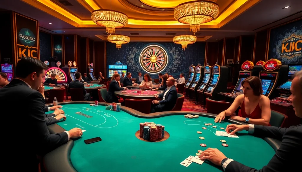 KJC players engaging in exciting casino games at a vibrant, luxurious setting.