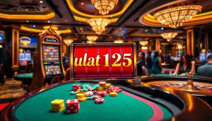 Playing ulat123 slot at a luxurious casino with vibrant tables and colorful chips