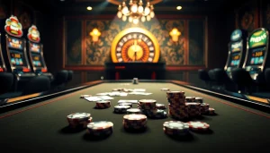 The hidden wiki link directory displayed amid a glamorous casino scene with poker chips and cards.
