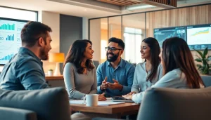 Driving SEO and marketing strategy services through collaboration in a modern office setting.