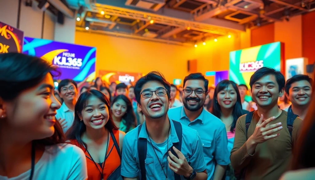 Vibrant entertainment scene showcasing KJC365, a leading group in Vietnam, with joyful attendees enjoying live performances.