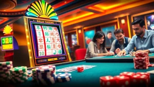 Experience Mahjong Ways 2 gameplay excitement with a vibrant slot machine and enthusiastic players.