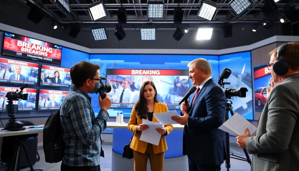 Cover breaking news updates at https://www.thedailynewsonline.com with reporters in action in a vibrant newsroom.