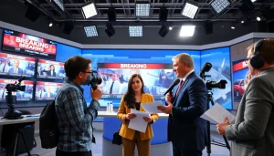 Cover breaking news updates at https://www.thedailynewsonline.com with reporters in action in a vibrant newsroom.