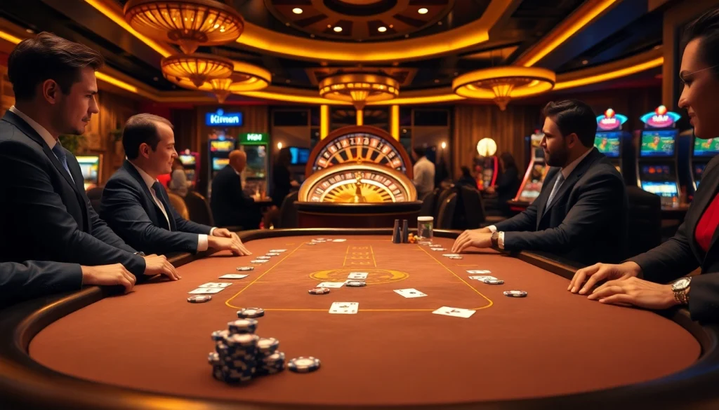 KJC poker table enriching the luxury casino experience with eager players.