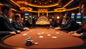 KJC poker table enriching the luxury casino experience with eager players.