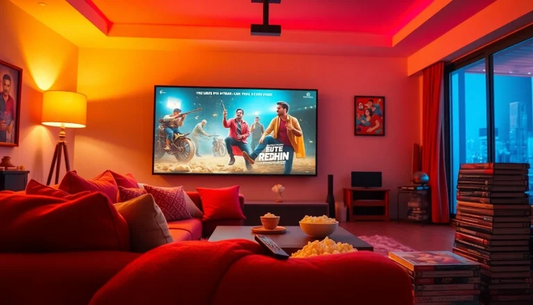 Enjoying the rebahin film experience in a cozy living room with a warm atmosphere.
