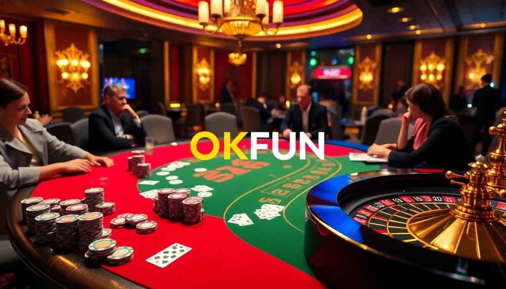 Experience thrilling gameplay at OKFUN with vibrant poker tables and passionate players.