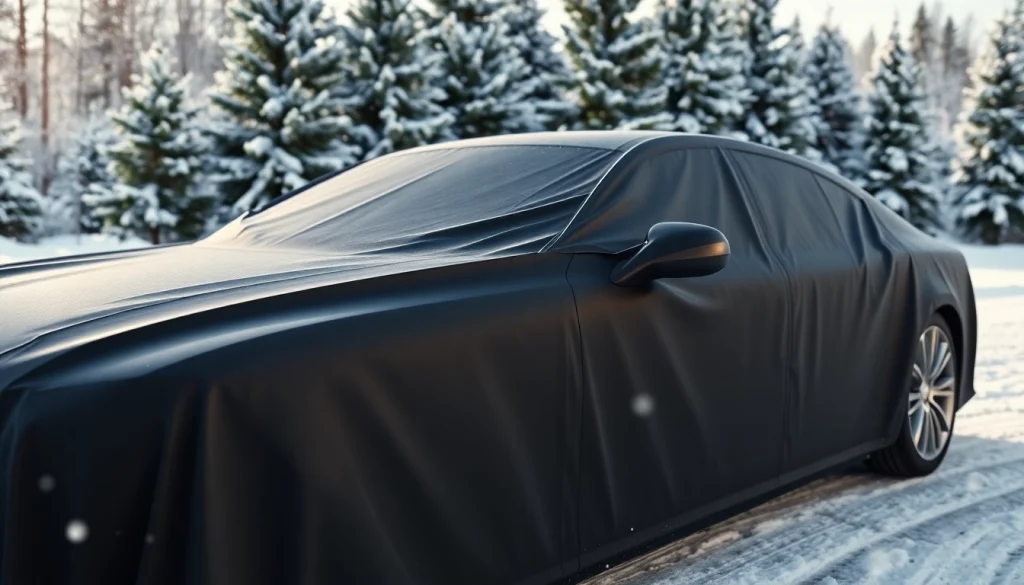 Winter car protection Chattanooga with a gleaming sedan under snow, showcasing vehicle care.