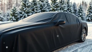 Winter car protection Chattanooga with a gleaming sedan under snow, showcasing vehicle care.