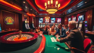 Experience the thrill of nonton film indoxxi in this lively casino scene with winning poker cards.