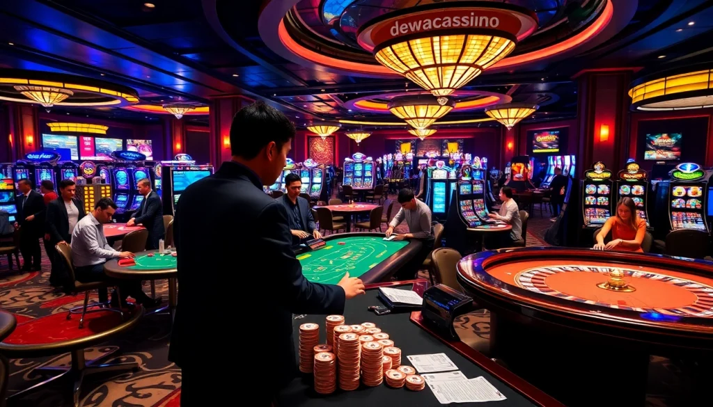 DewaCasino features live dealer games and vibrant gaming tables, showcasing exciting gambling experiences.