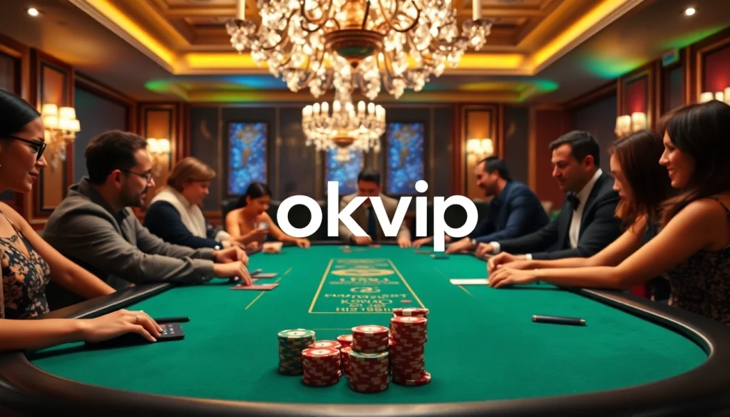 Experience the thrill of gaming at okvip f168 with a luxurious poker table scene.