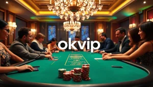Experience the thrill of gaming at okvip f168 with a luxurious poker table scene.