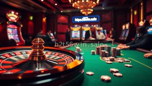 Experience thrilling gambling at https://56win.sale/ with vibrant casino tables, poker games, and slot machines.