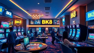 Engaging online casino environment featuring BK8 branding and diverse players at gaming tables.