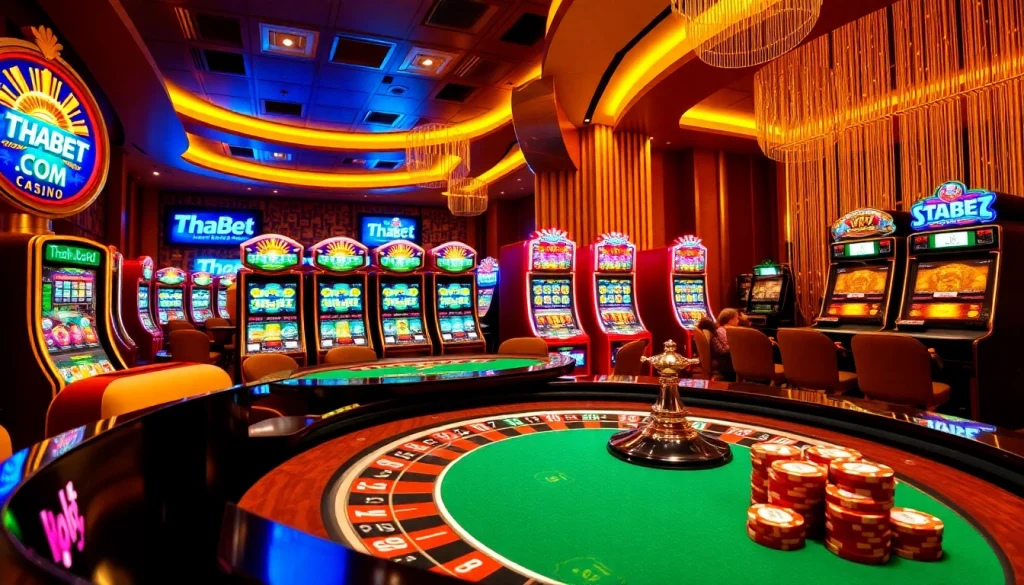 Gambling excitement at thabet.com with a vibrant roulette table and colorful chip stacks.
