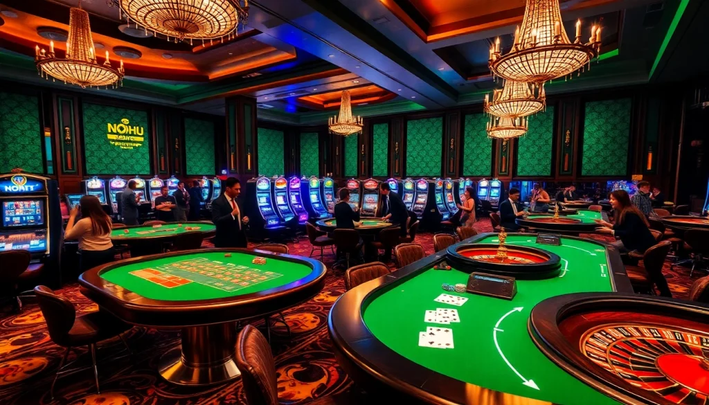 Experience the thrill of NOHU-themed gambling with vibrant casino tables and energetic players.