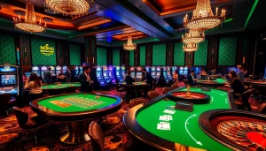 Experience the thrill of NOHU-themed gambling with vibrant casino tables and energetic players.