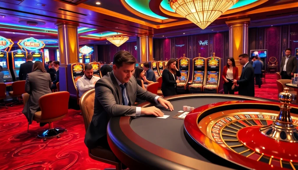 A thrilling poker showdown at KK55's luxurious casino environment.