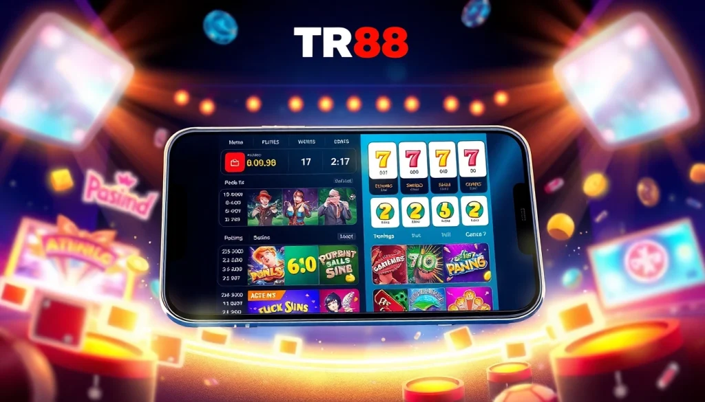 TR88 online casino app interface showcasing thrilling games and betting features.