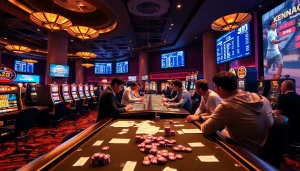 Exciting betting action at a luxurious casino scene showcasing keonhacai5 real-time odds.