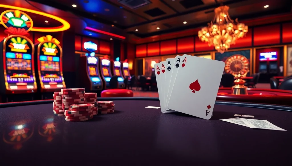 Experience seamless 7upbet login at an engaging casino scene filled with stylish gambling elements.