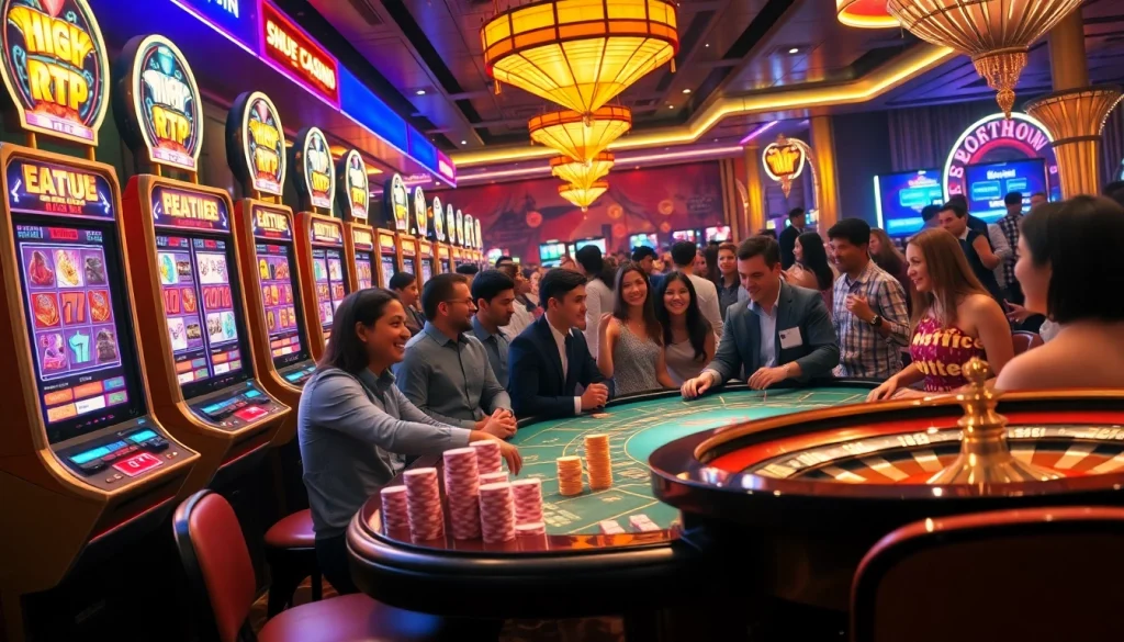 Para pemain merasakan kegembiraan di mesin slot Utama4D di kasino yang penuh warna.