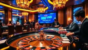 Experience excitement at the casino with 888 VND amidst vibrant games and luxury.