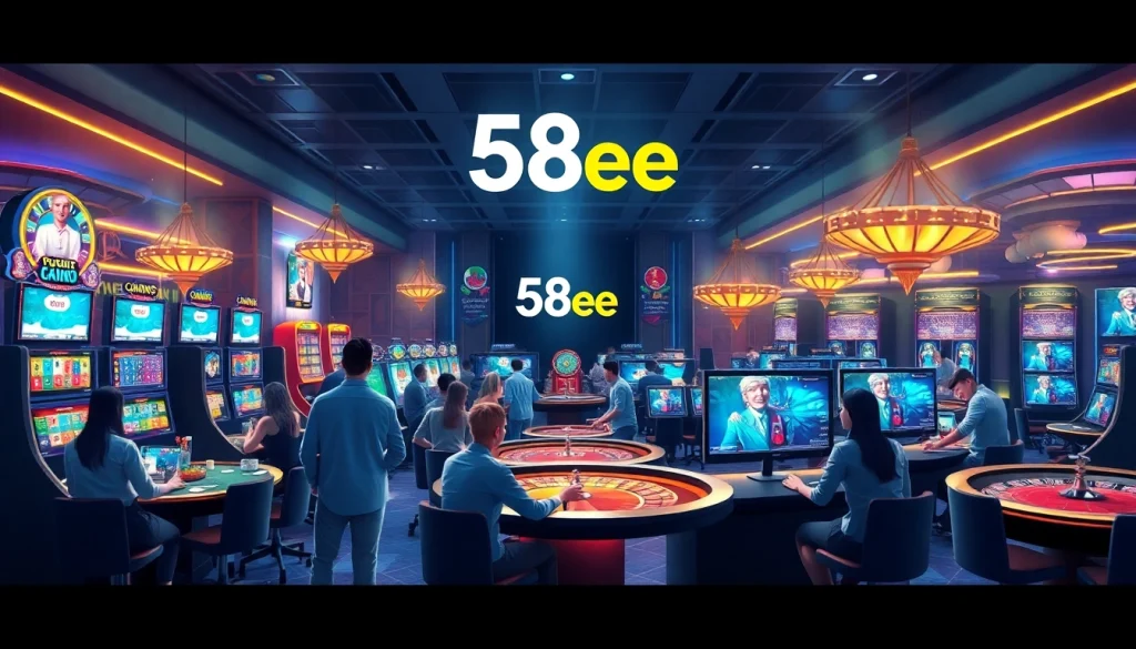 Experience thrilling gaming with 58ee's vibrant online casino atmosphere featuring slots, poker, and roulette.