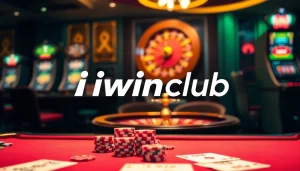 Engaging scene at iwinclub featuring poker chips and a roulette wheel, embodying a premium gambling experience.