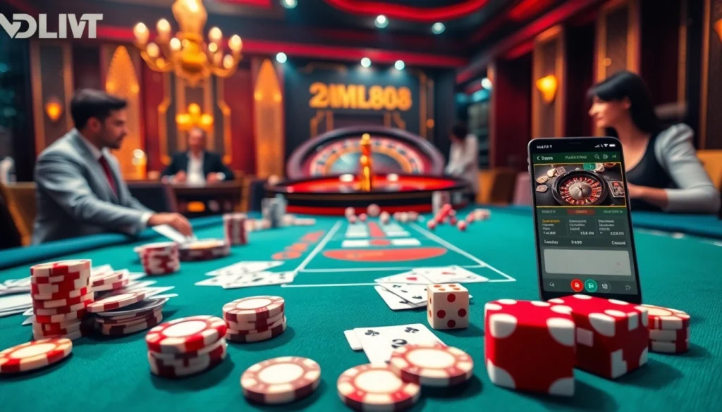 Experience Hướng dẫn DH88 through an engaging casino scene with vibrant tables and thrilling gameplay.