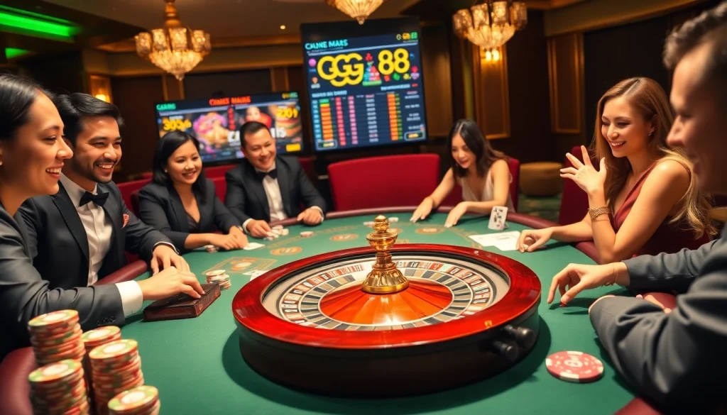 GG88 online gambling scene with high-stakes poker and vibrant casino elements.