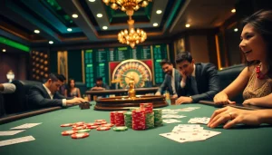 sBobet offers an exciting poker game experience with colorful chips and betting slips in a luxurious casino setting.