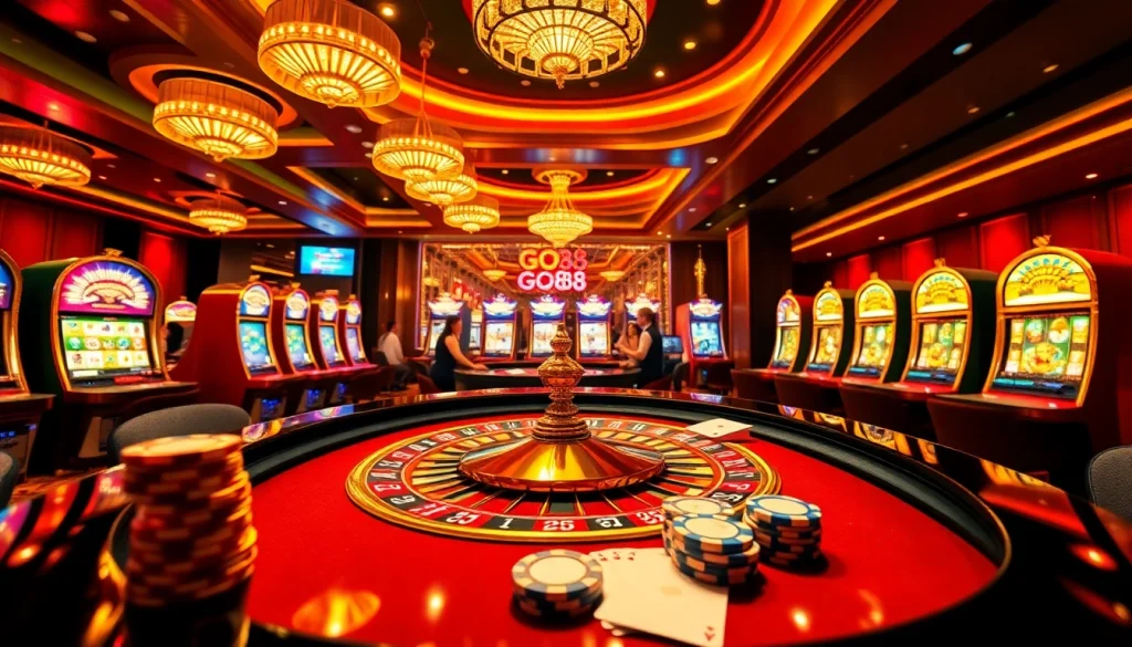 GO88 players enjoying a thrilling roulette game in a luxurious casino setting