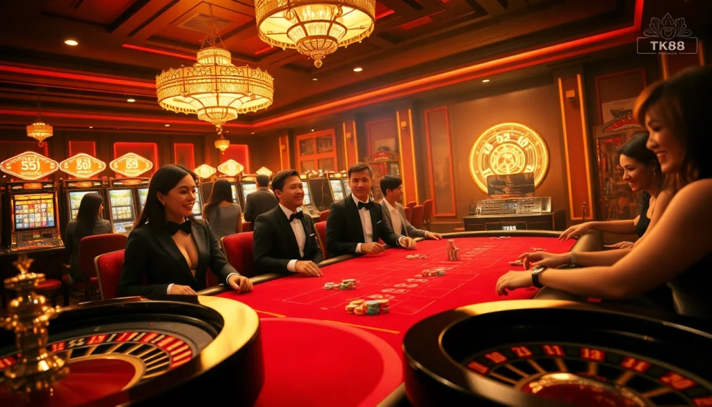 Experience the excitement of gambling with TK88 at a luxurious casino poker table.