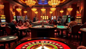 Engaging in thrilling bets at XSMB247's luxury casino environment with roulette and poker.