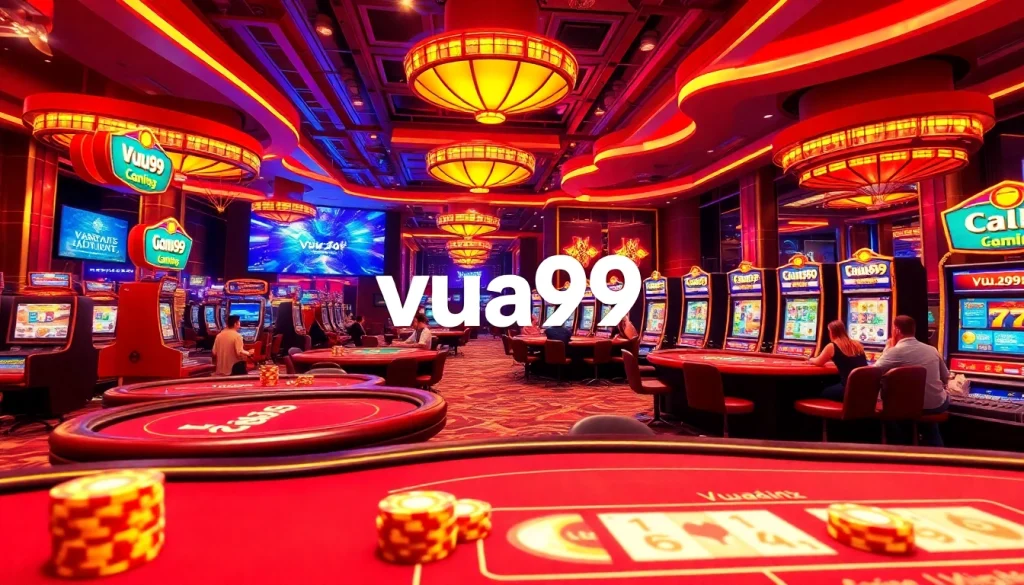 Action at the virtual gambling table on vua99 with vibrant casino elements and engaged players.